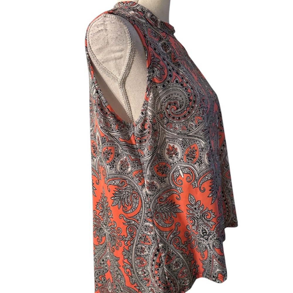 SHANNON FORD Orange Print Sleeveless Print Top LARGE #M - Picture 3 of 6